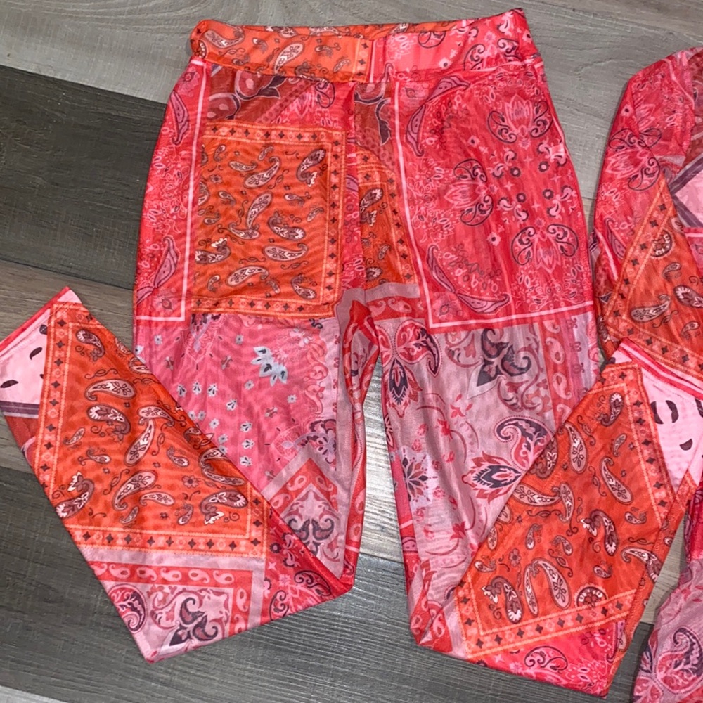 Bandana Print Sheer Mesh Two Piece Set